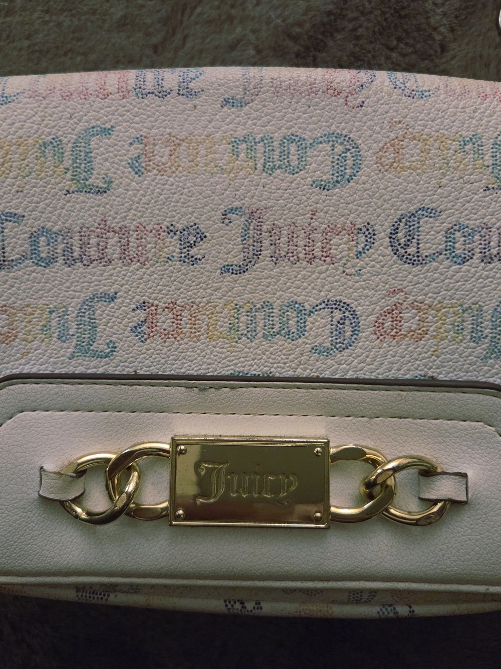 Juicy Couture Pastel❤️🩷🧡💙 Logo Chain Accent Women's Crossbody Bag - White
